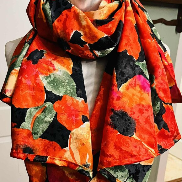NWT Handmade Artificial Silk Scarf with Poppies by Sana – Vibrant Elegance - Picture 11 of 13